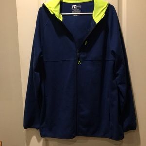 NWOT Russell mens zip up hooded Active Jacket pockets size XL blue/neon